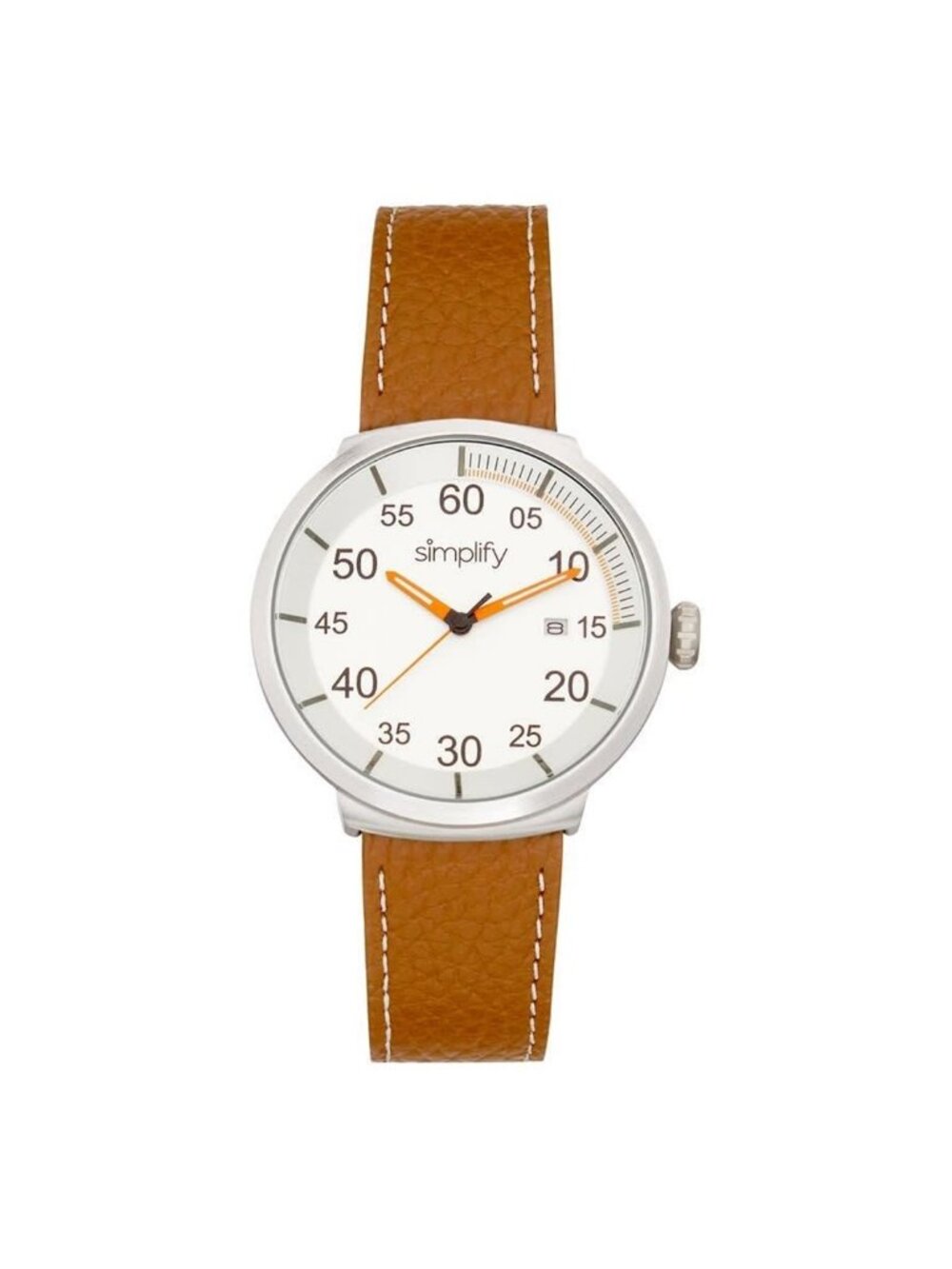 NWT Simplify The 7100 Quartz White Dial Brown Leather Watch